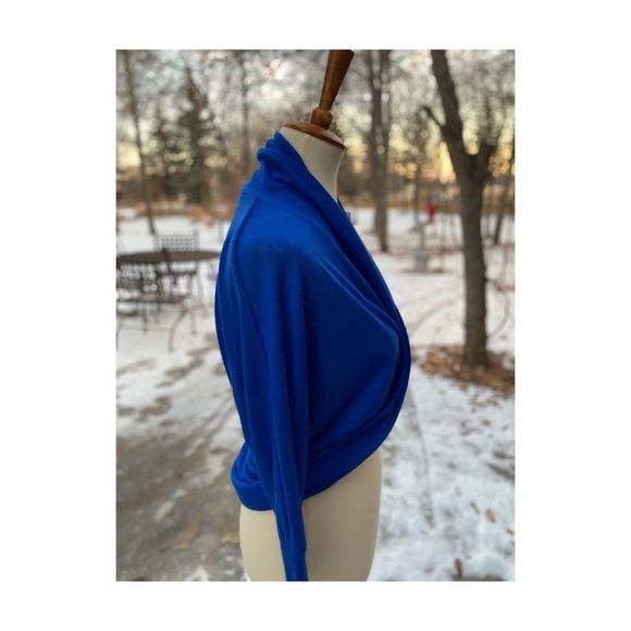 Y2K Blue Knit Cardigan Bolero Jacket Shrug Jersey Knit Sz XS - Picture 4 of 7